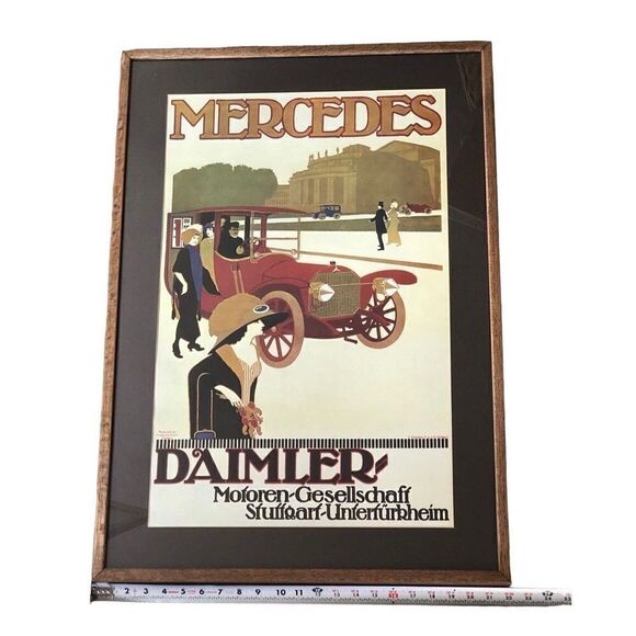 Vintage Mercedes Daimler Framed Poster Townsend Cycles Germany 31”x22” - Picture 1 of 14